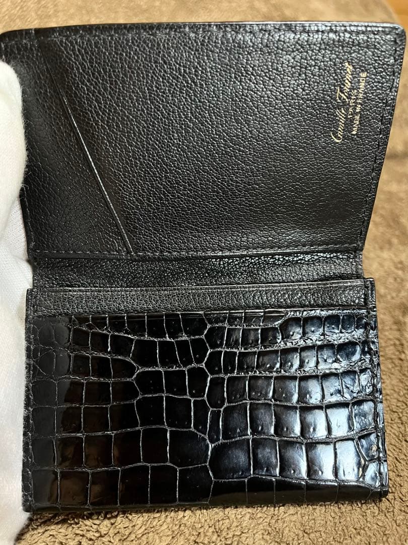 最高級 カミーユフォルネ クロコ ポロサス 名刺入れ カードケース ブラック 黒