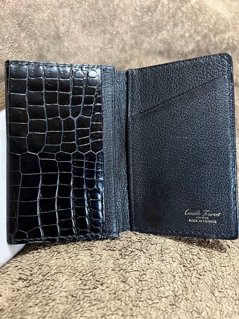 最高級 カミーユフォルネ クロコ ポロサス 名刺入れ カードケース ブラック 黒