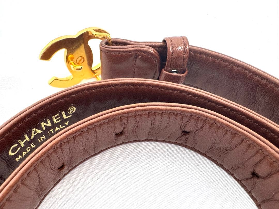 シャネル CHANEL ベルト ターンロック ココマーク レザー ブラウン