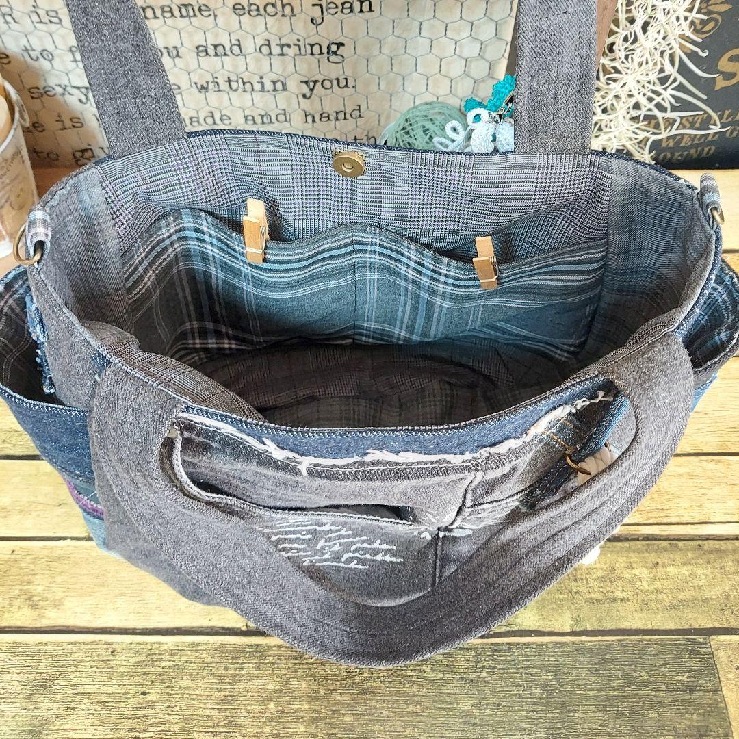 【蘭太郎】刺繍デニムバック　No.666　デニムリメイク　刺繍バック