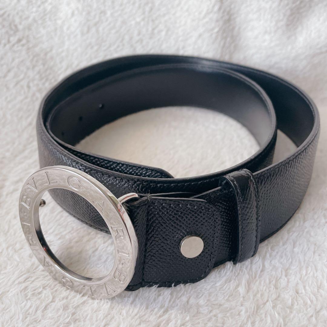 BVLGARI ブルガリ サークルロゴ レザーベルト ブラック 黒　刻印　革