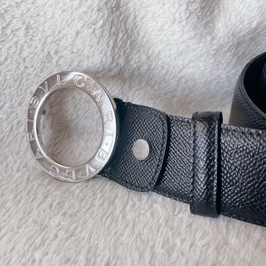 BVLGARI ブルガリ サークルロゴ レザーベルト ブラック 黒　刻印　革