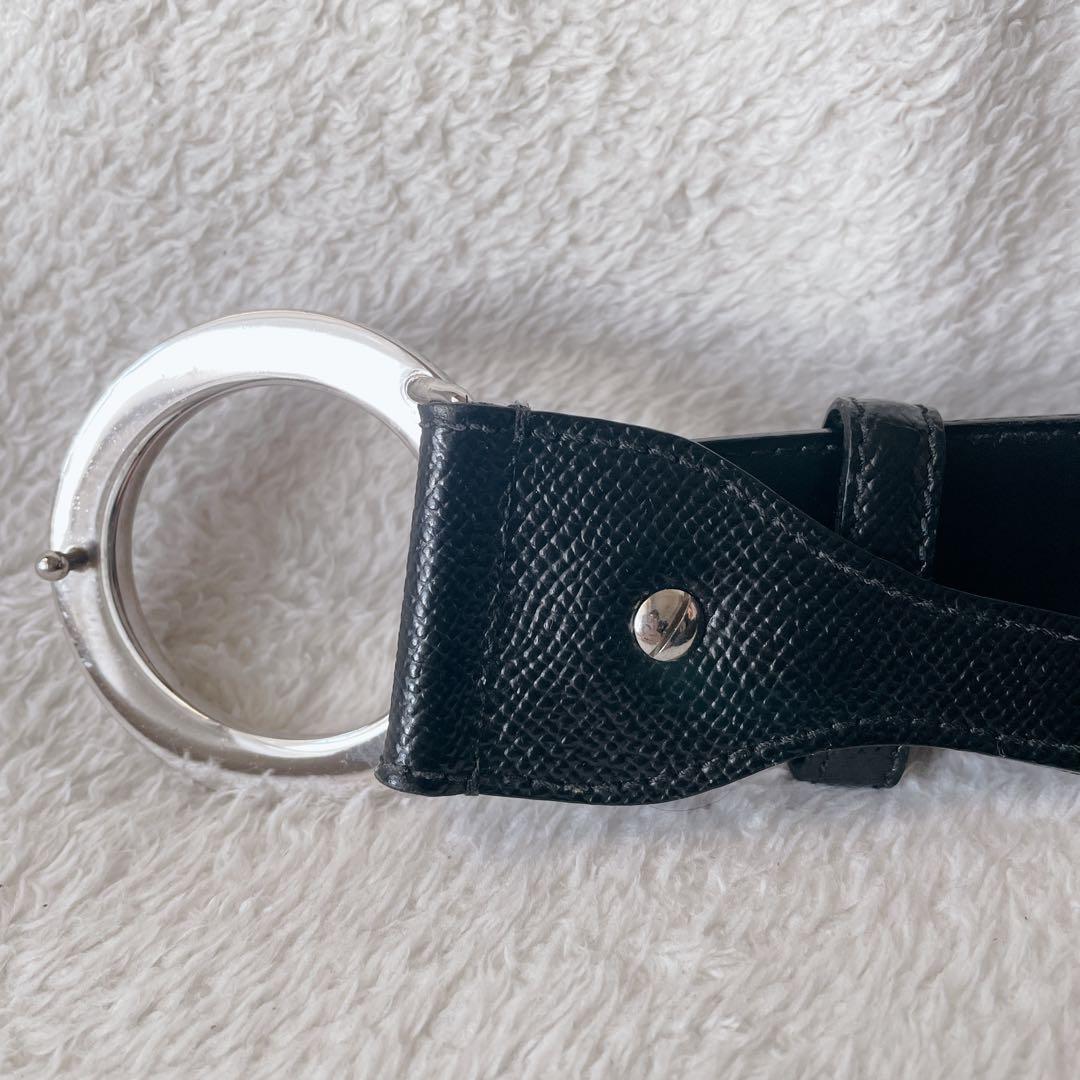 BVLGARI ブルガリ サークルロゴ レザーベルト ブラック 黒　刻印　革