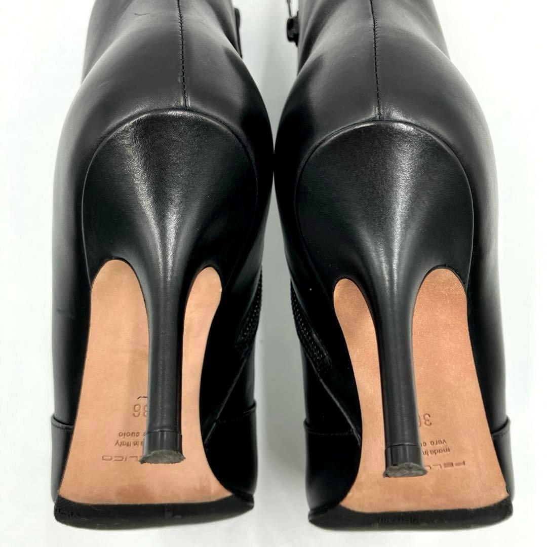 【m】ペリーコ レザー ショートブーツ 黒 36 サイドジップ イタリア製