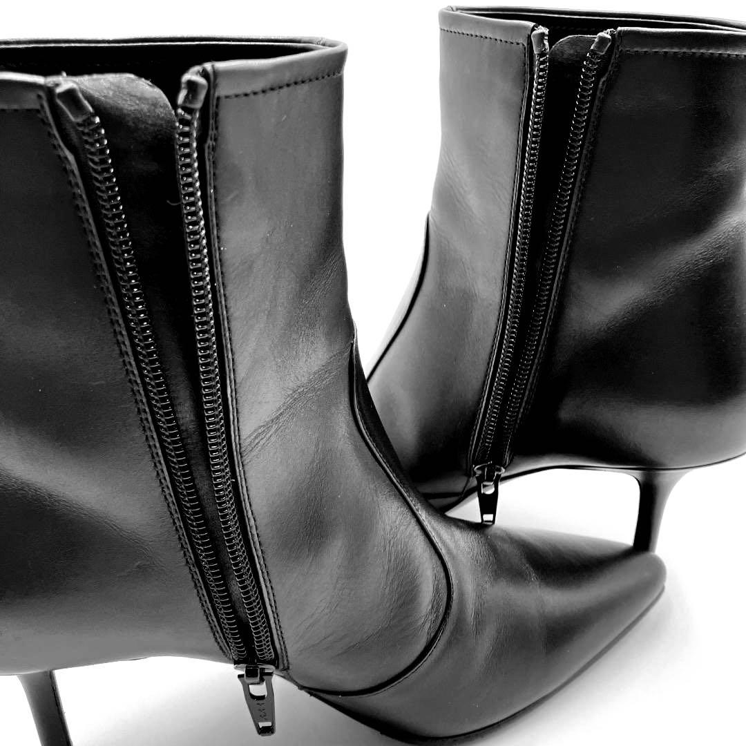 【m】ペリーコ レザー ショートブーツ 黒 36 サイドジップ イタリア製