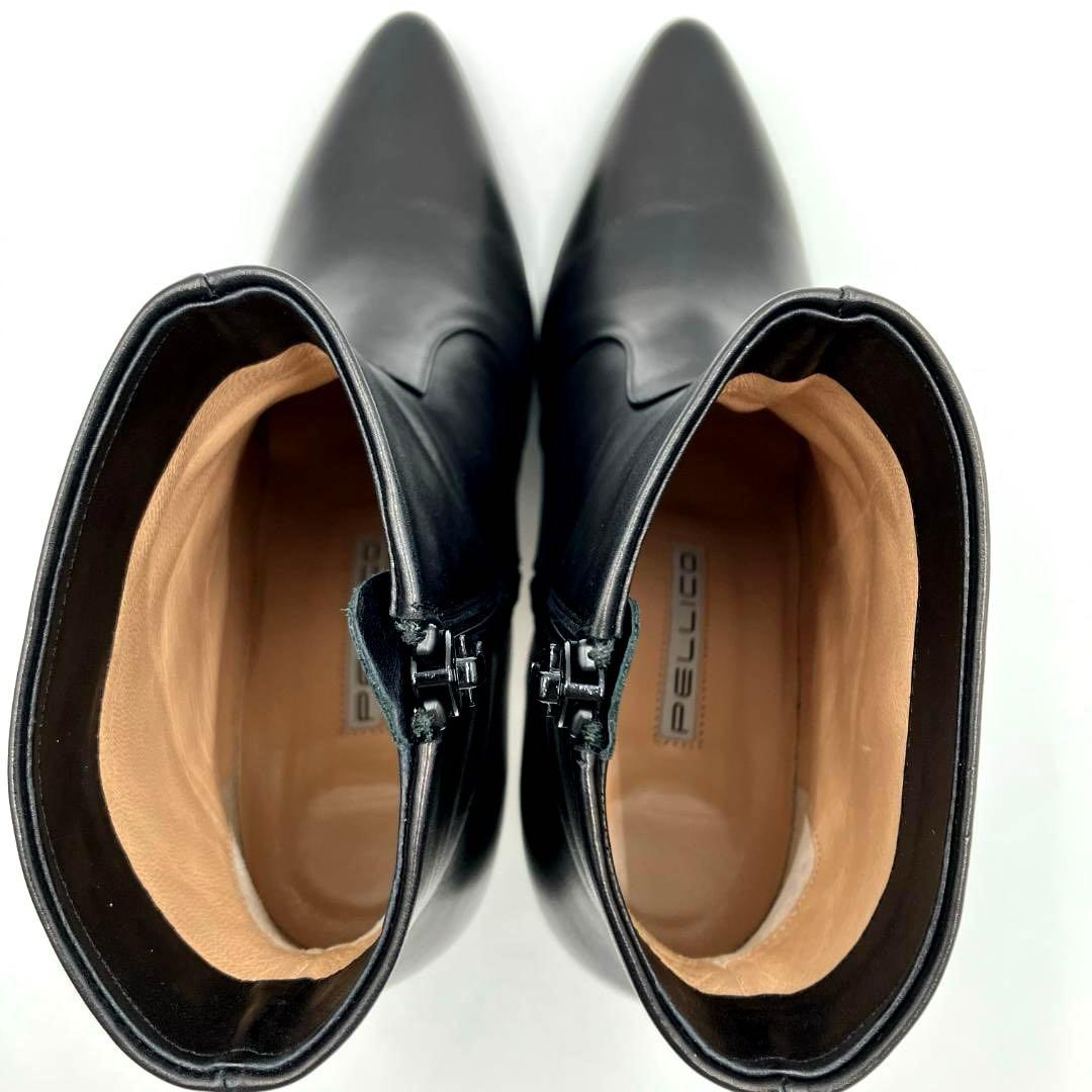 【m】ペリーコ レザー ショートブーツ 黒 36 サイドジップ イタリア製