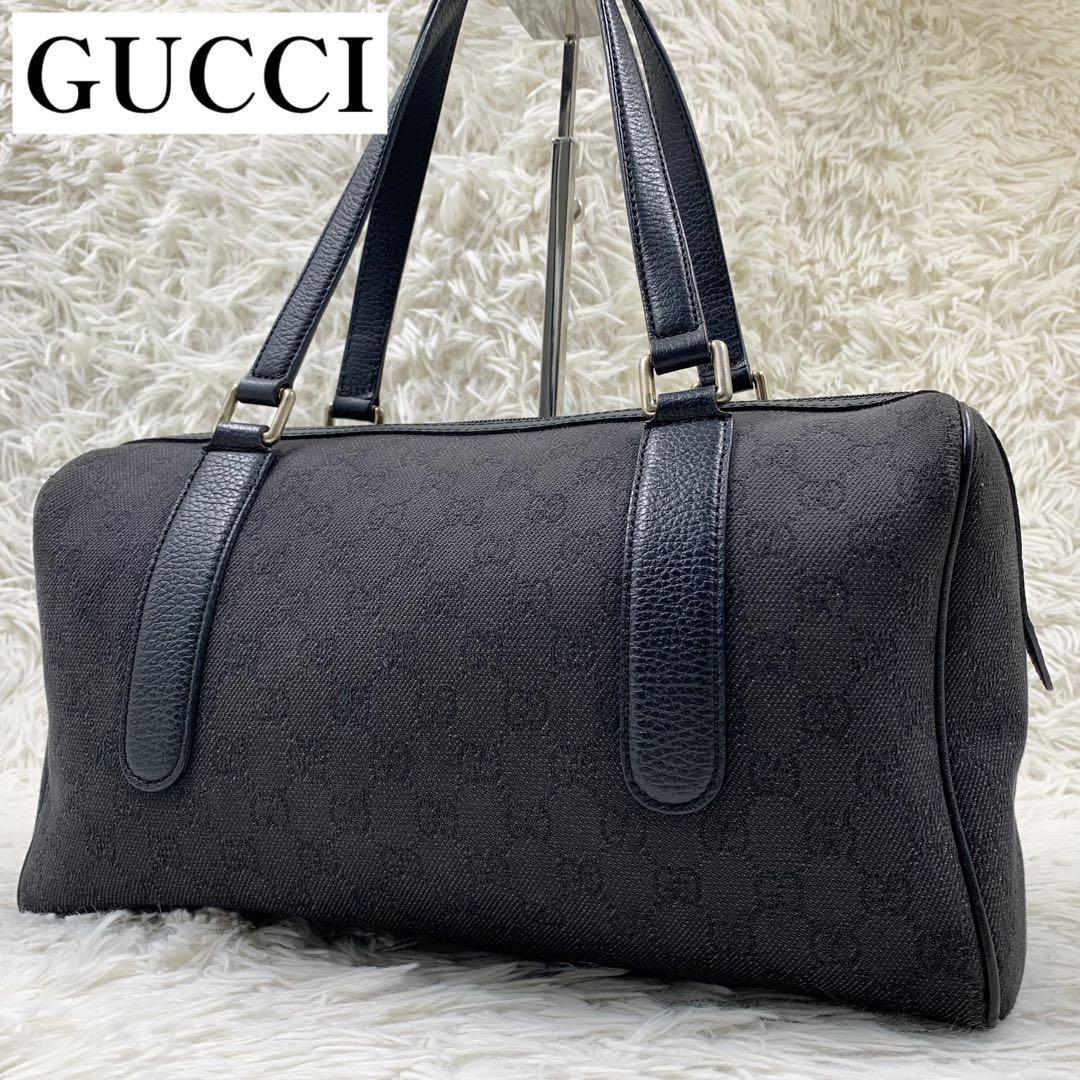 【✨美品✨】グッチ ミニボストンバッグ GGキャンバス レザー ブラック