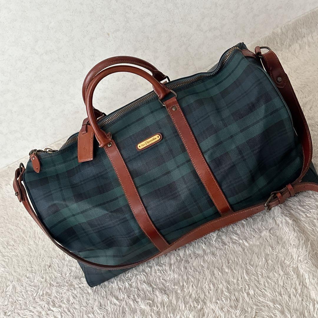 美品】ポロラルフローレン ボストンバッグ 大 2WAY チェック PVCレザー