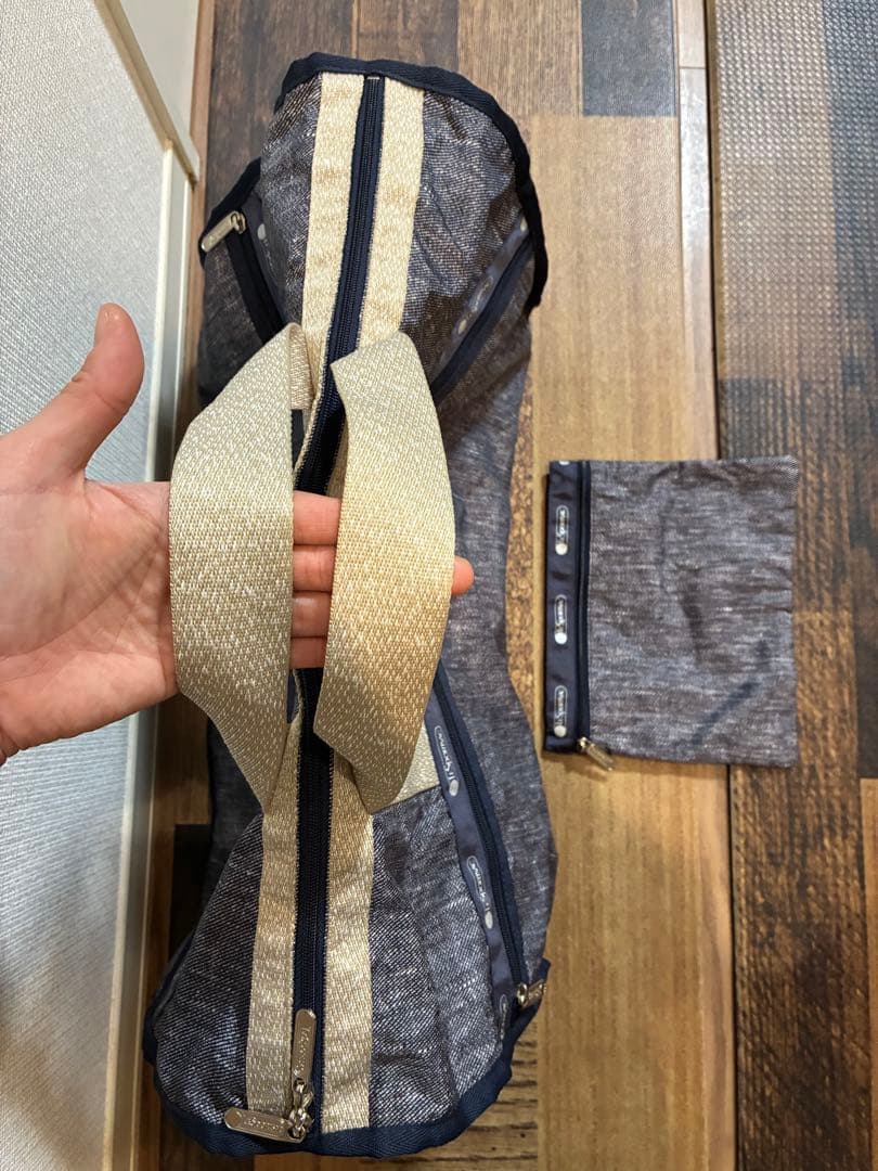 新品同　レスポートサック ボストンバッグ　デニムブルー×霜降りベージュ