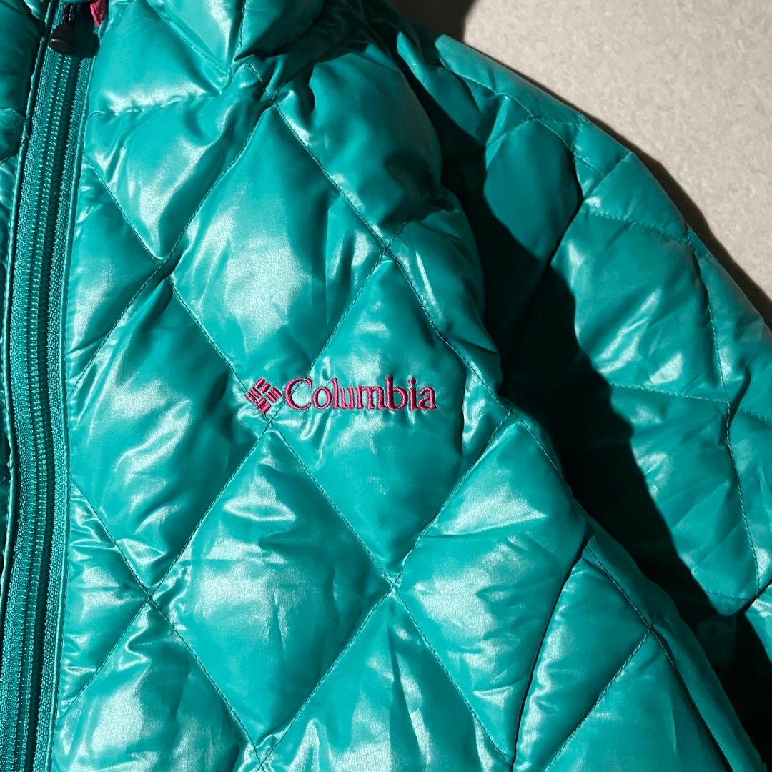 コロンビア　ダイヤキルト　パフダウン　ターコイズ　水色　クレイターレイク　短丈