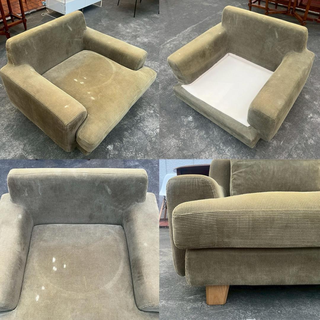 コーデュロイ 1Pソファ 1人掛け シングルソファ 1シーター カーキ モダン