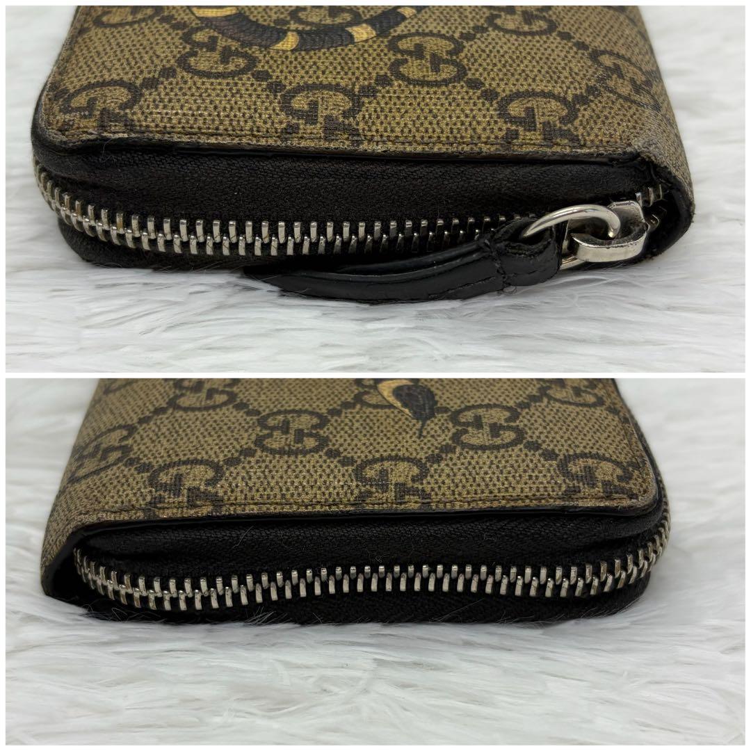 希少✨グッチ　長財布　ラウンドファスナー　蛇　GGスプリーム　PVC レザー　茶