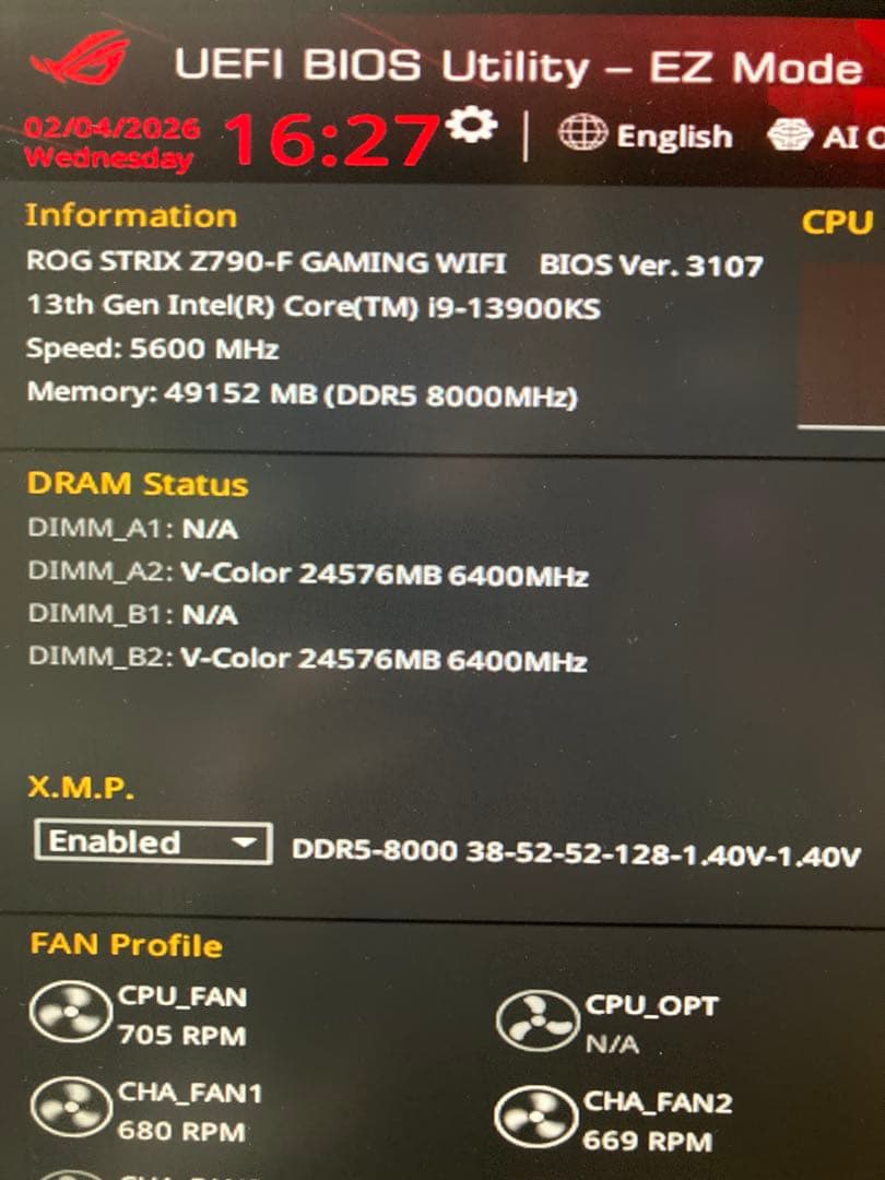 DDR5-8000 cl38 1.4V 48GB(24×2) 　32gbより安心