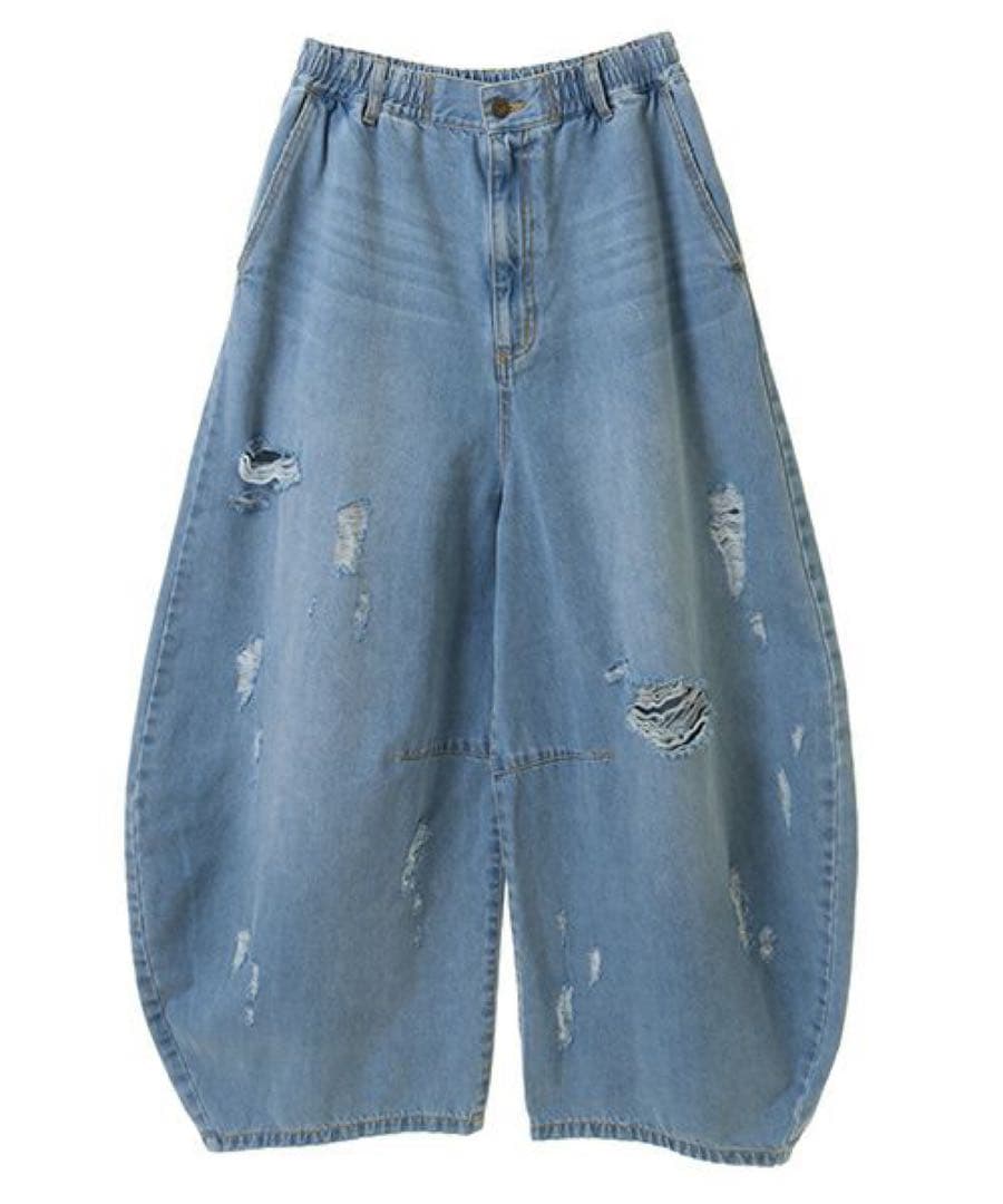 新品CURVE DAMAGE DENIM PANTS