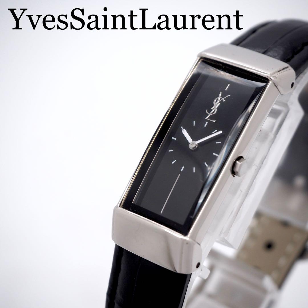 専用45【美品】イヴサンローラン　時計　カットガラス　ブラック　スクエア