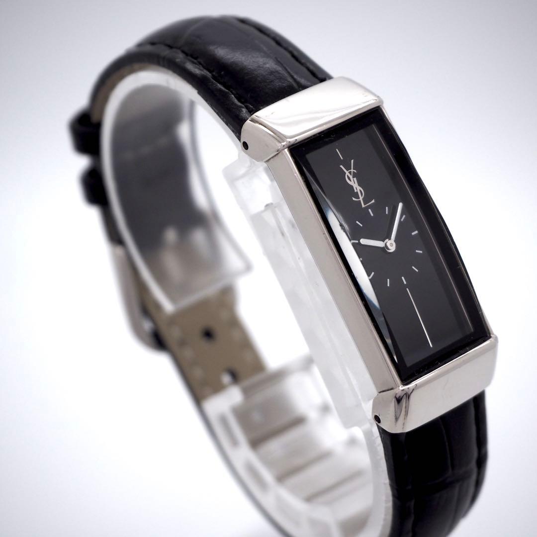 専用45【美品】イヴサンローラン　時計　カットガラス　ブラック　スクエア