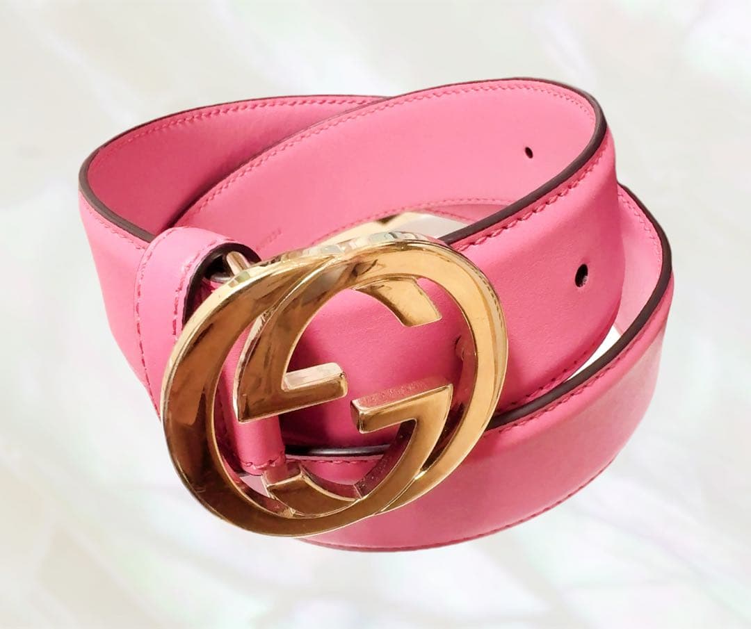 GUCCI GGバックル レザーベルト ピンク×ゴールド 美品 正規刻印