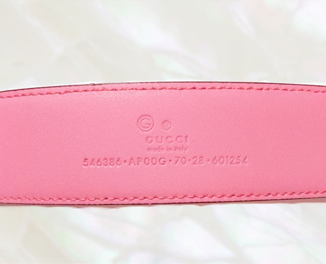 GUCCI GGバックル レザーベルト ピンク×ゴールド 美品 正規刻印