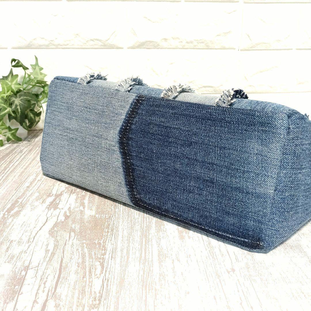 リメイクデニム★フリンジトートバッグM＋ショルダーストラップ