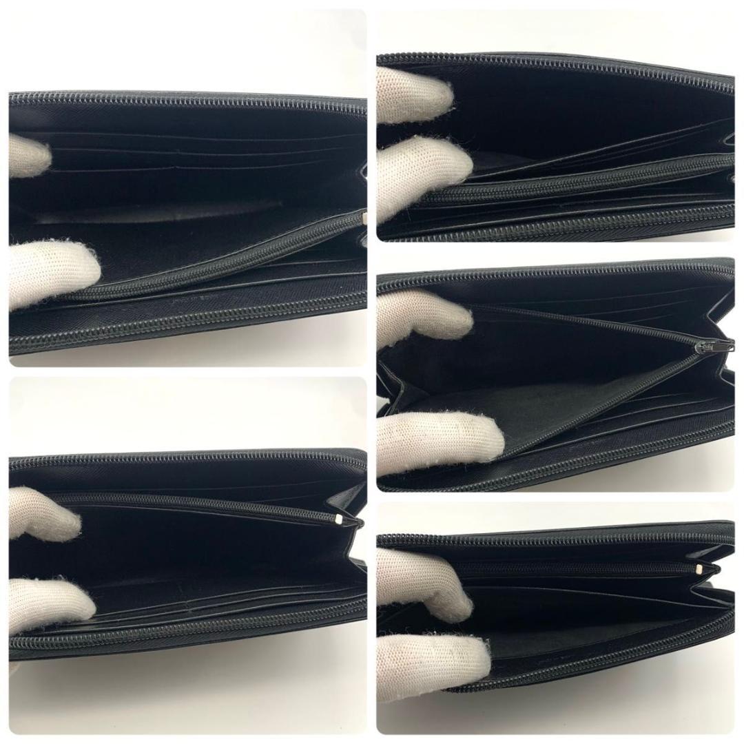 鑑定済み プラダ 長財布 ラウンドファスナー サフィアーノ 三角プレート 革 黒