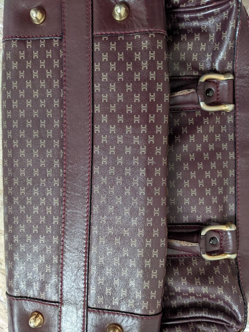 [即購入可能]セリーヌ ハンドバッグ マカダム柄 レザー ボルドー系