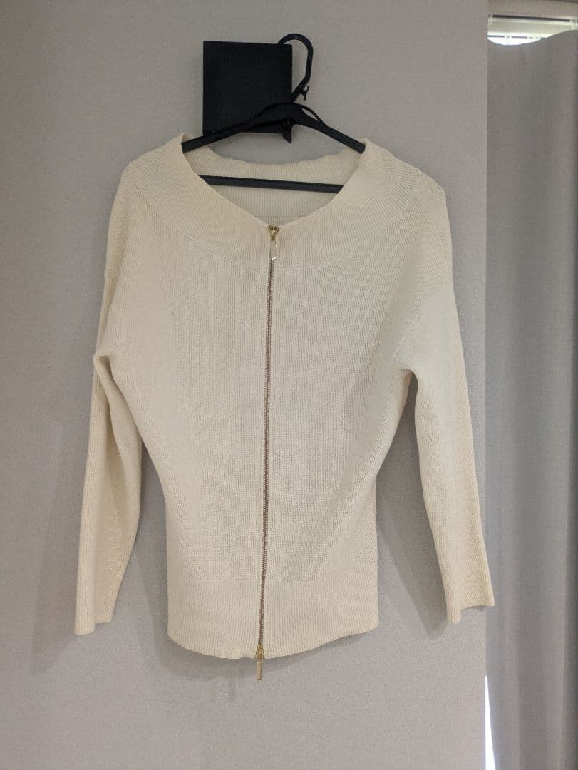 24AW フロントジップボートネックニット★ホワイト