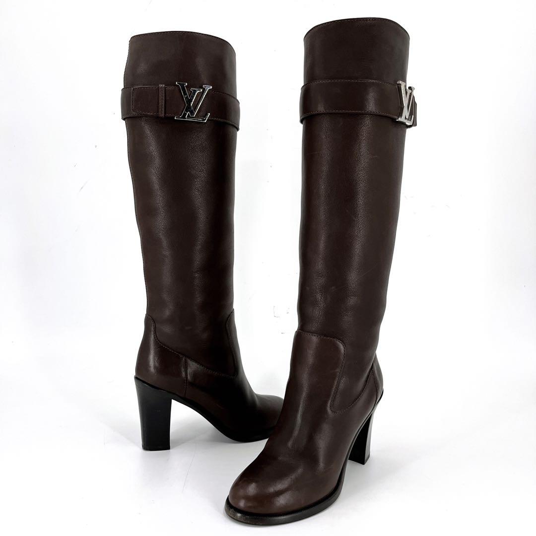 ルイヴィトン　ロングブーツ　LVロゴ金具　ベルトデザイン　ブラウン　レザー　36