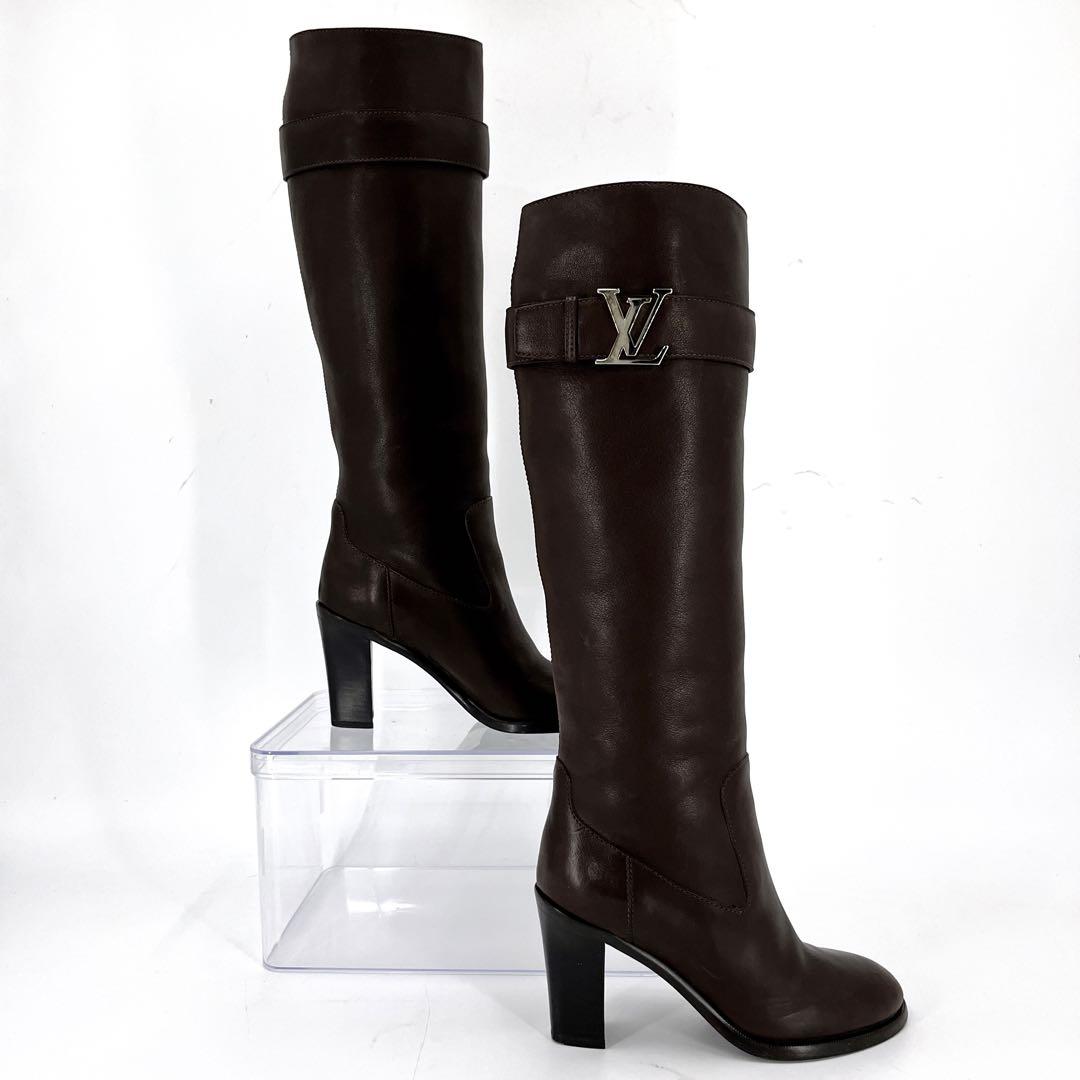 ルイヴィトン　ロングブーツ　LVロゴ金具　ベルトデザイン　ブラウン　レザー　36