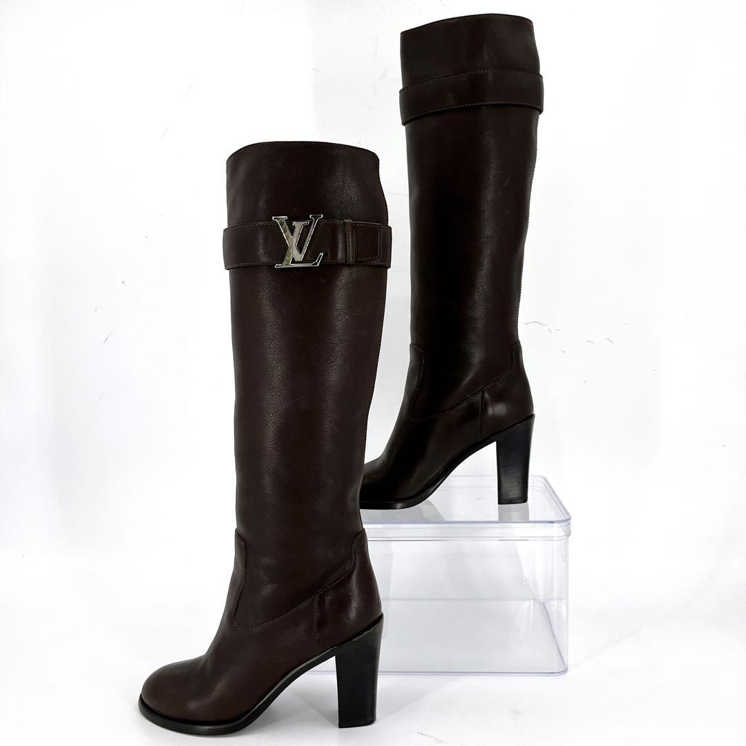 ルイヴィトン　ロングブーツ　LVロゴ金具　ベルトデザイン　ブラウン　レザー　36