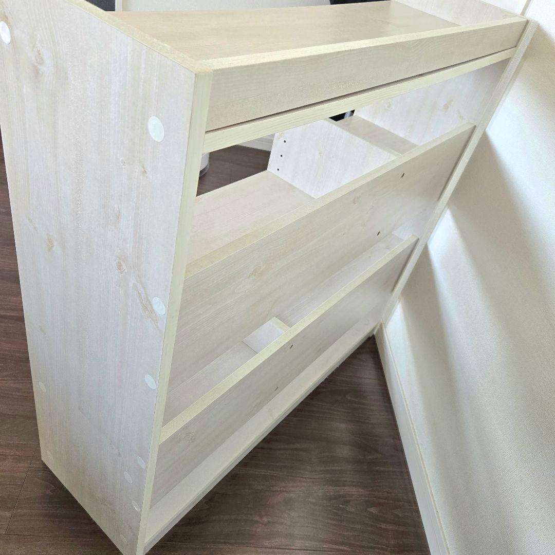 本棚 完成品 ホワイト 組み立て不要 ブックシェルフ ラック 白 木目調 ウッド