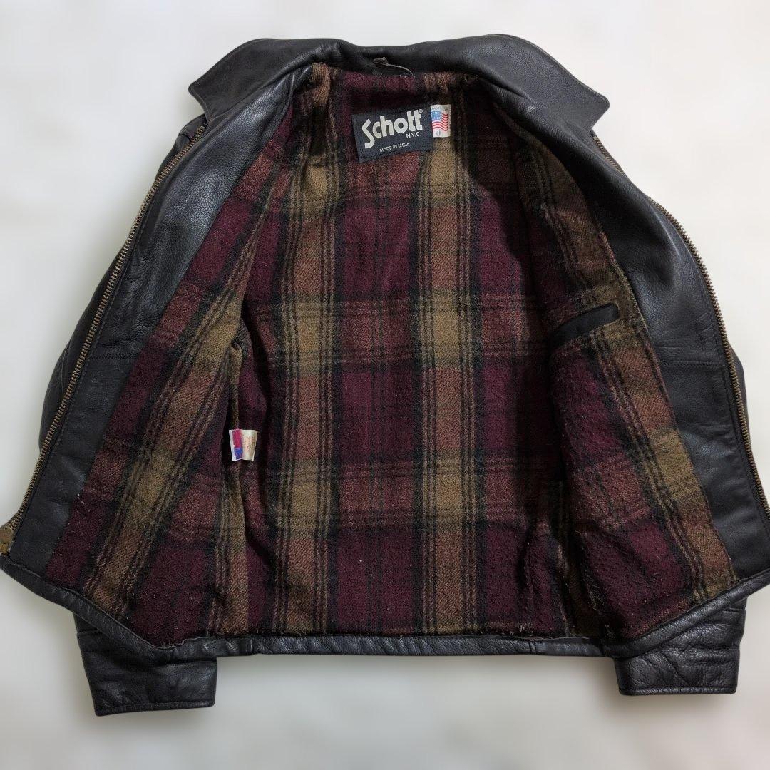 美品ショット681トラッカージャケット36黒裏地チェック　生地ネル