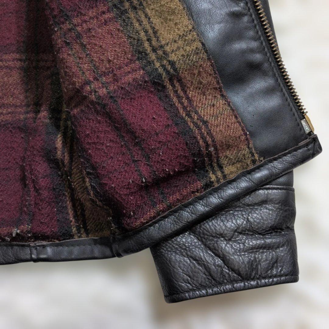 美品ショット681トラッカージャケット36黒裏地チェック　生地ネル