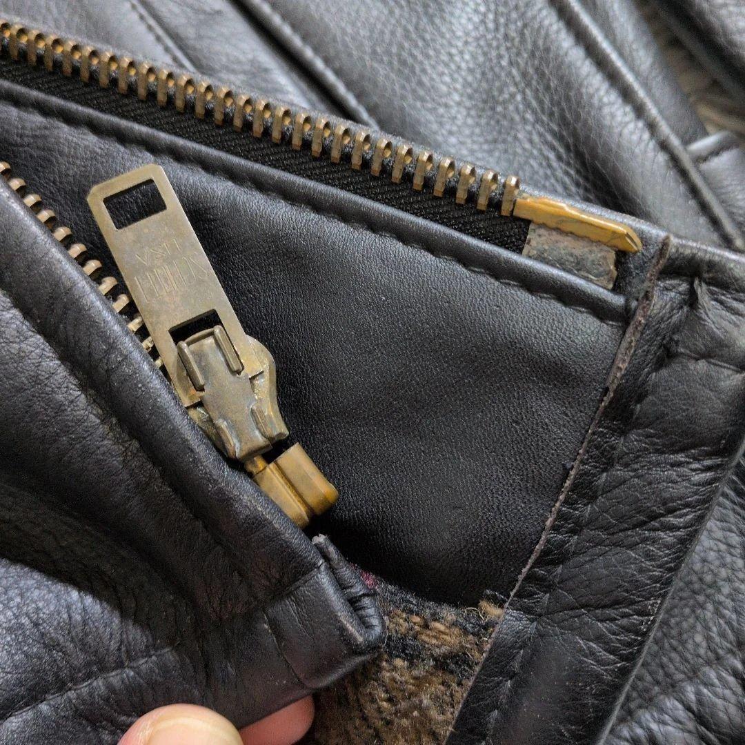 美品ショット681トラッカージャケット36黒裏地チェック　生地ネル