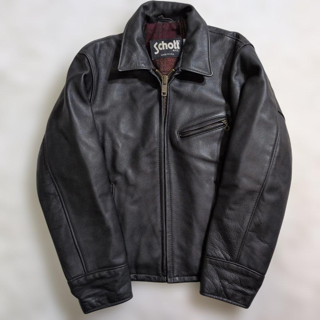 美品ショット681トラッカージャケット36黒裏地チェック　生地ネル