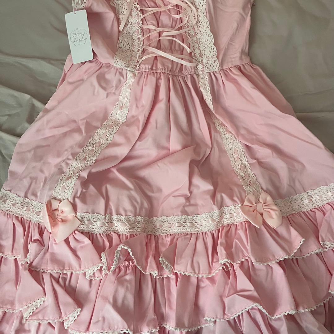 BODYLINE ピンク ジャンパースカート ロリータ ジャンスカフリルレース