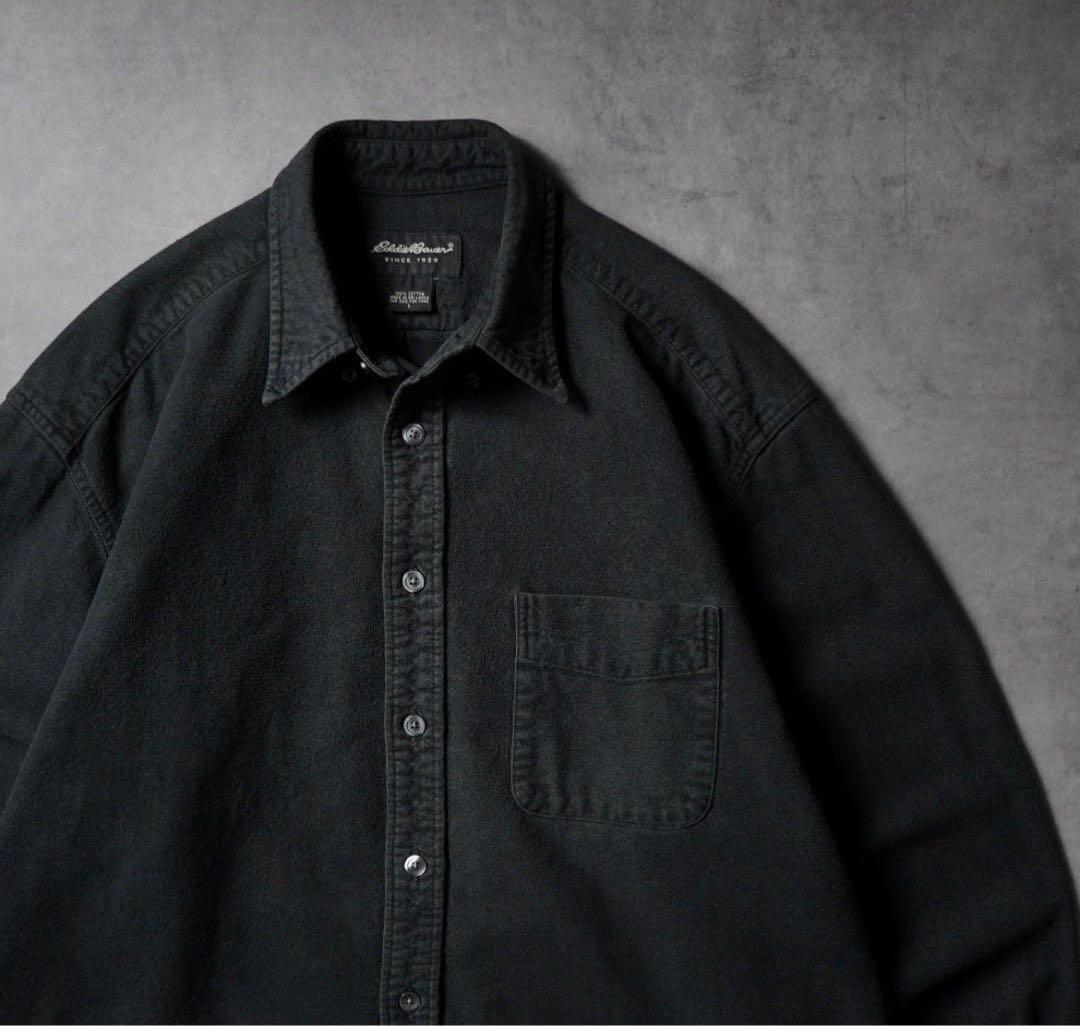 90s〜Eddie Bauer シャモアクロス　フランネル 長袖シャツ ブラック