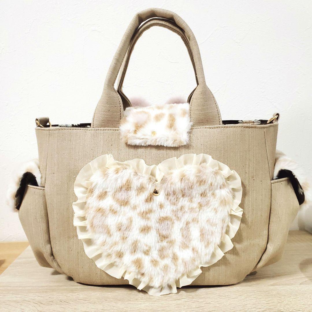 う*ん様 ハンドメイド サイドポケット付きトート バッグ ねこちゃん ぬいぐるみ