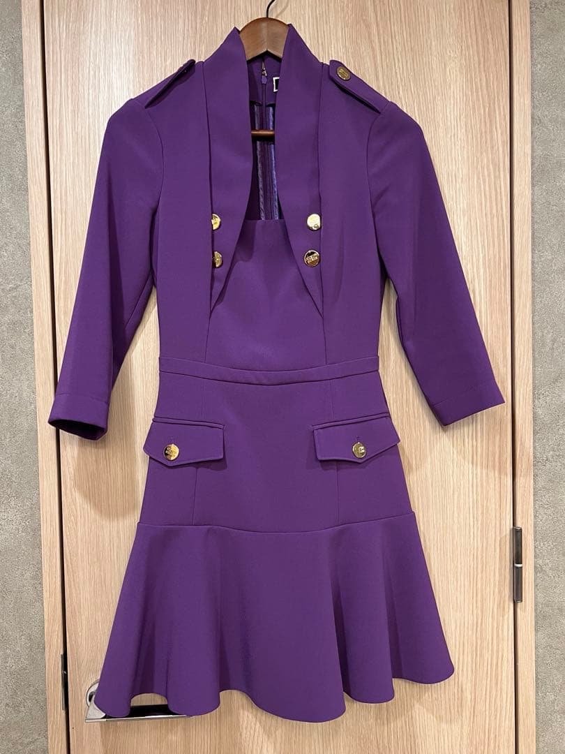 【美品】エリザベッタフランキ 金ボタン ロゴ パープル ドレス ワンピース 高級