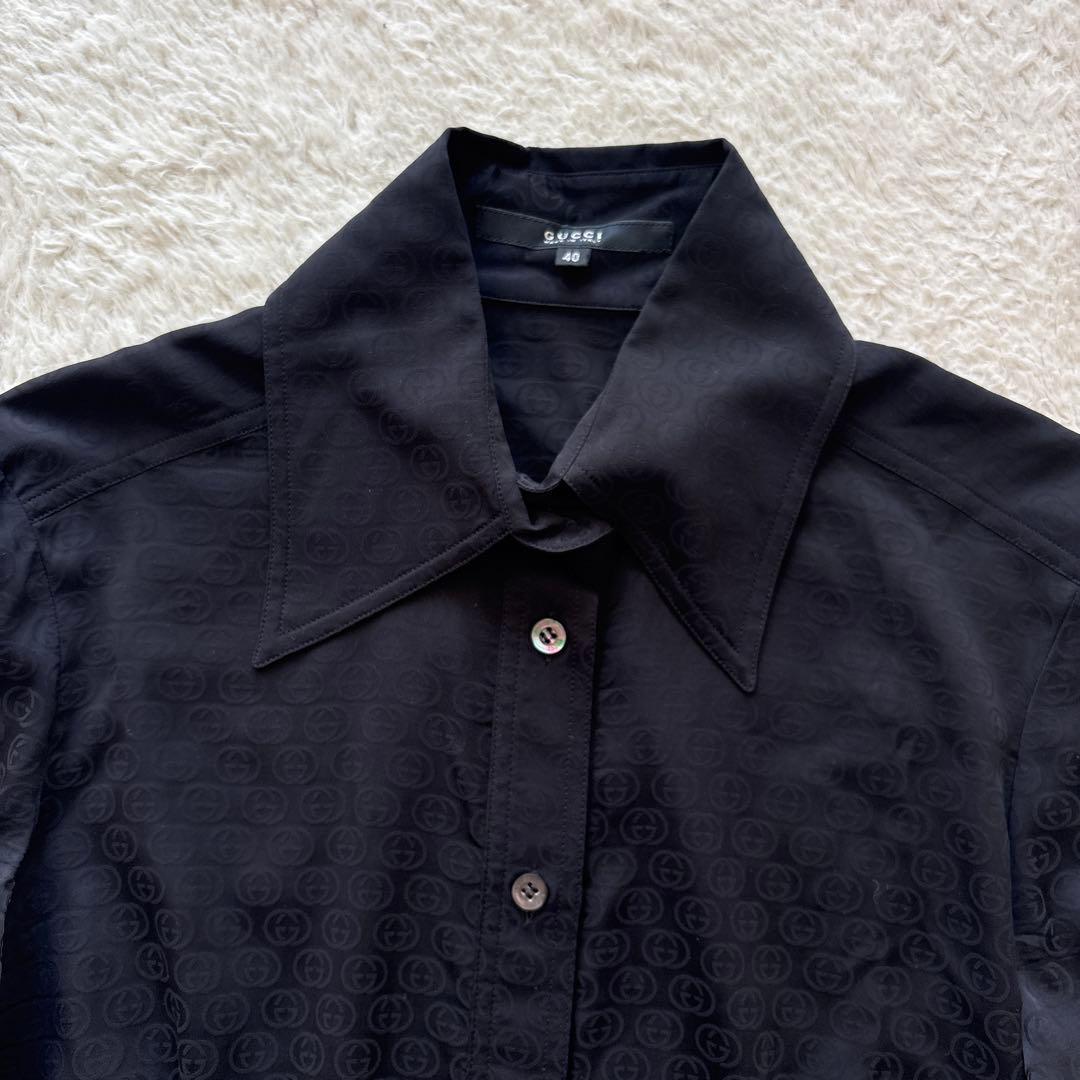 GUCCI グッチ　GG総柄　シルクシャツ　ブラック　オールド　00s