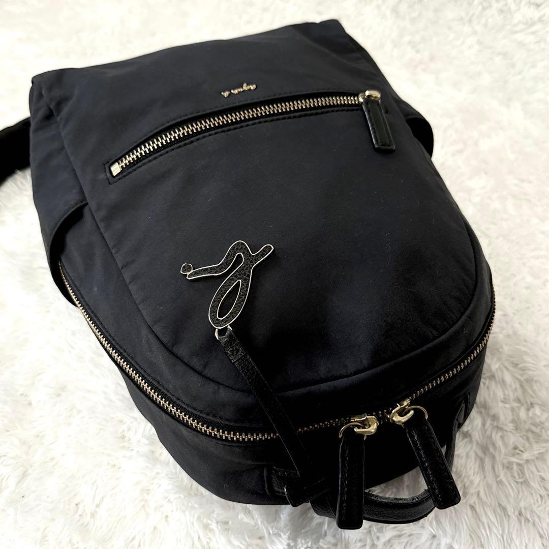 agnes b. アニエスベー ブラック ナイロンレザー バックパック リュック