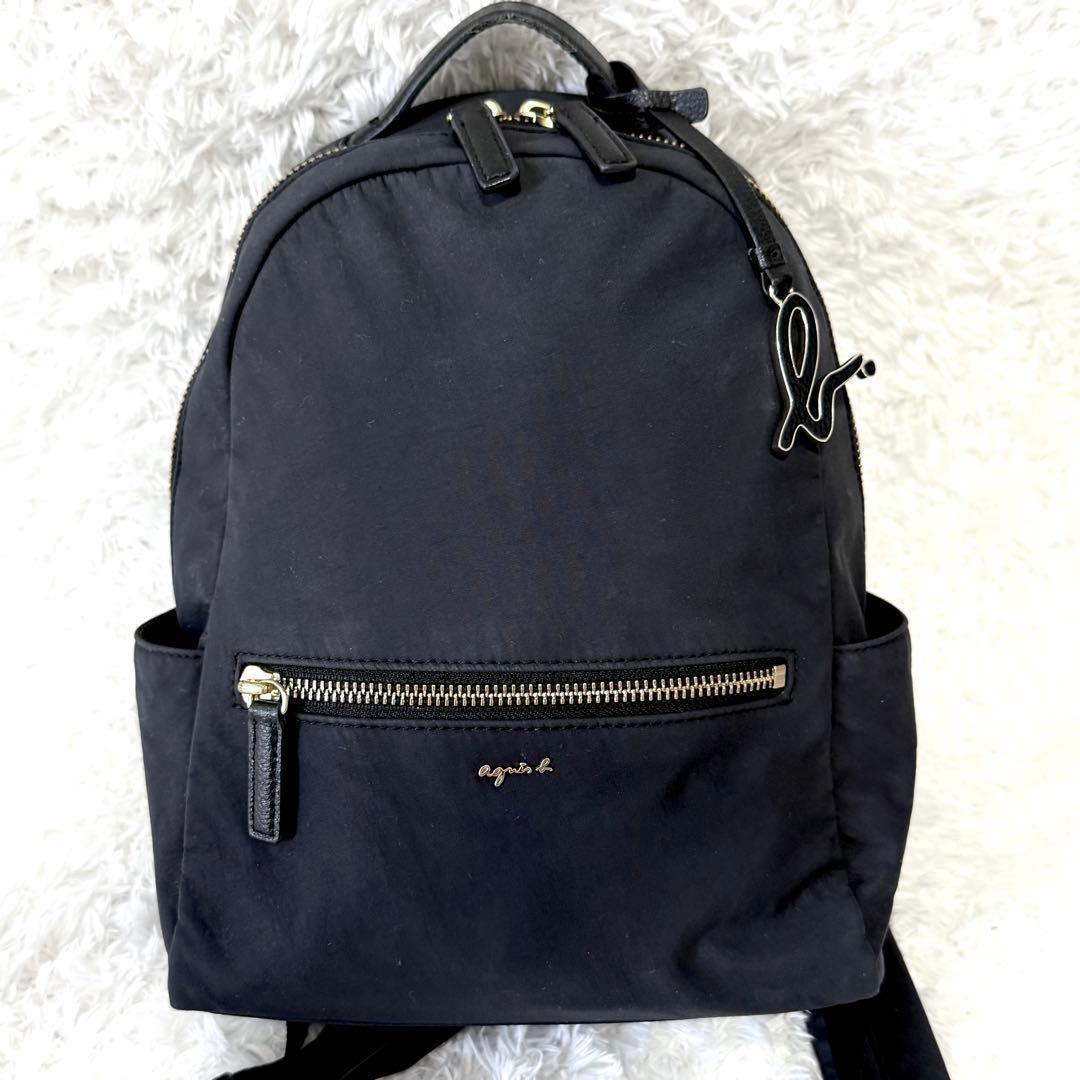 agnes b. アニエスベー ブラック ナイロンレザー バックパック リュック