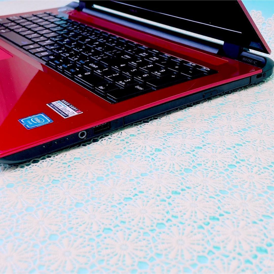 たっぷり大容量1TB✨️可愛い赤❣️薄型ノートパソコン✨️カメラ・テンキー付き事務作業