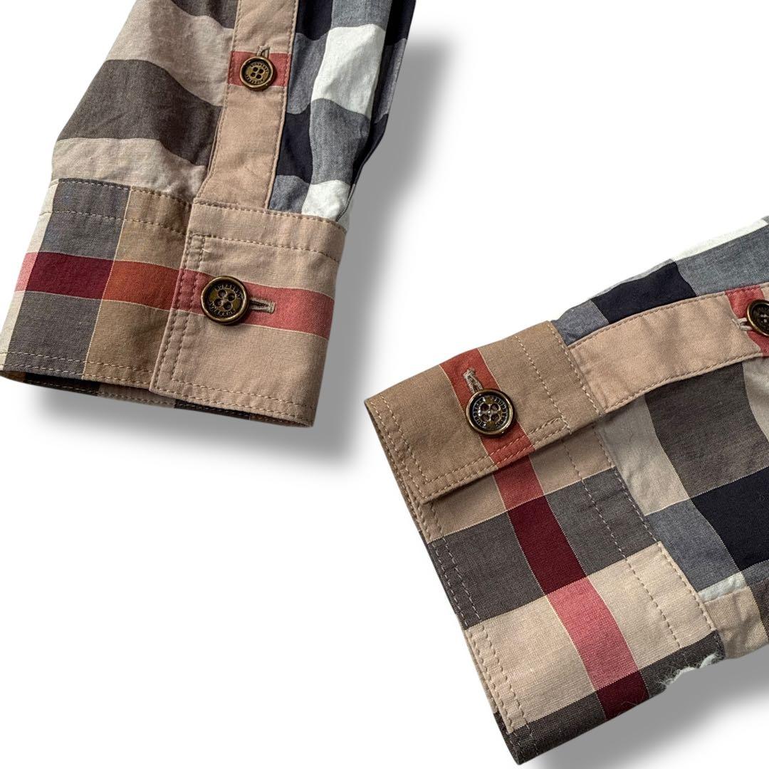 美品 バーバリーロンドン 大判メガチェック 刻印メタル金ボタン シャツ 長袖 M