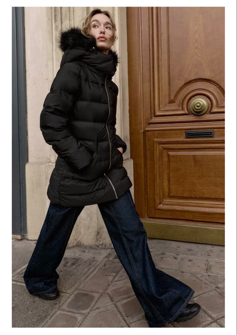 ZARA 撥水ウィンドブレーカーフード付きダウンジャケット