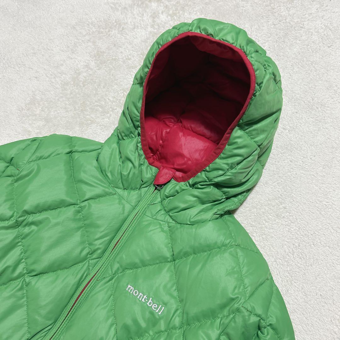 美品 モンベル down jacket parka green/red 収納袋付