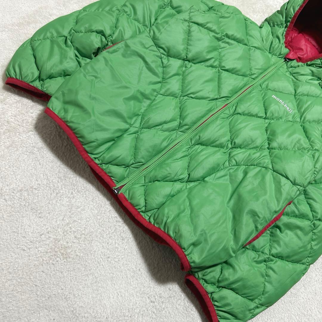 美品 モンベル down jacket parka green/red 収納袋付