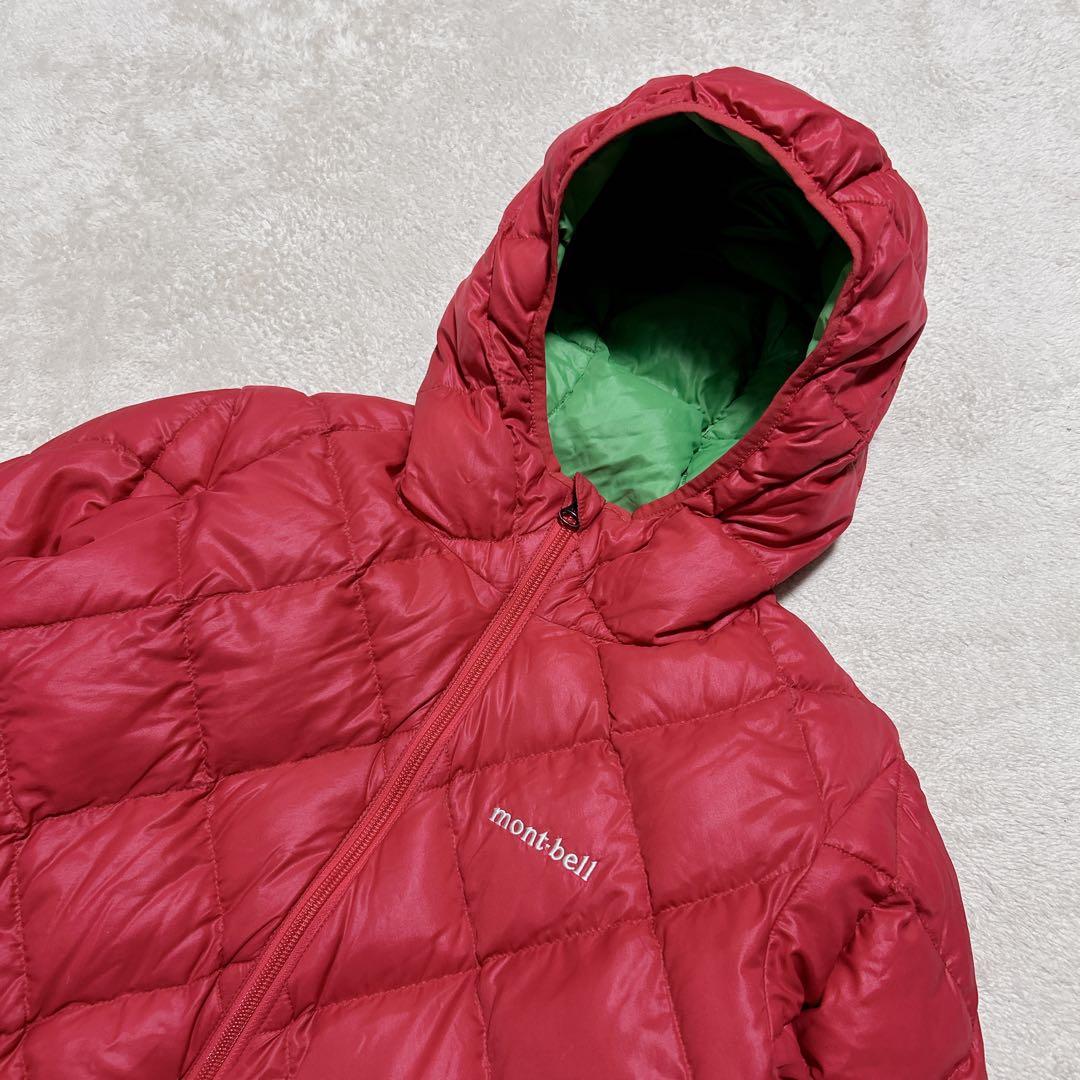 美品 モンベル down jacket parka green/red 収納袋付