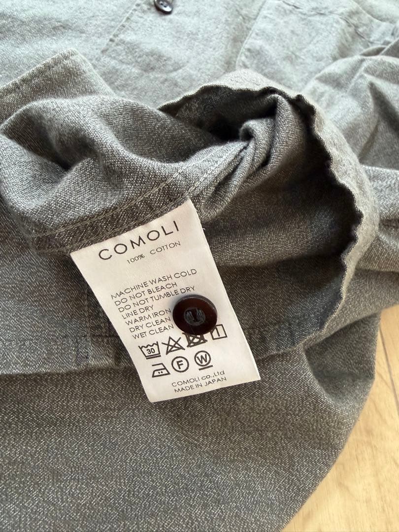 美品　22ss COMOLI コモリ　ヨリ杢オープンカラーシャツ　グレー　2