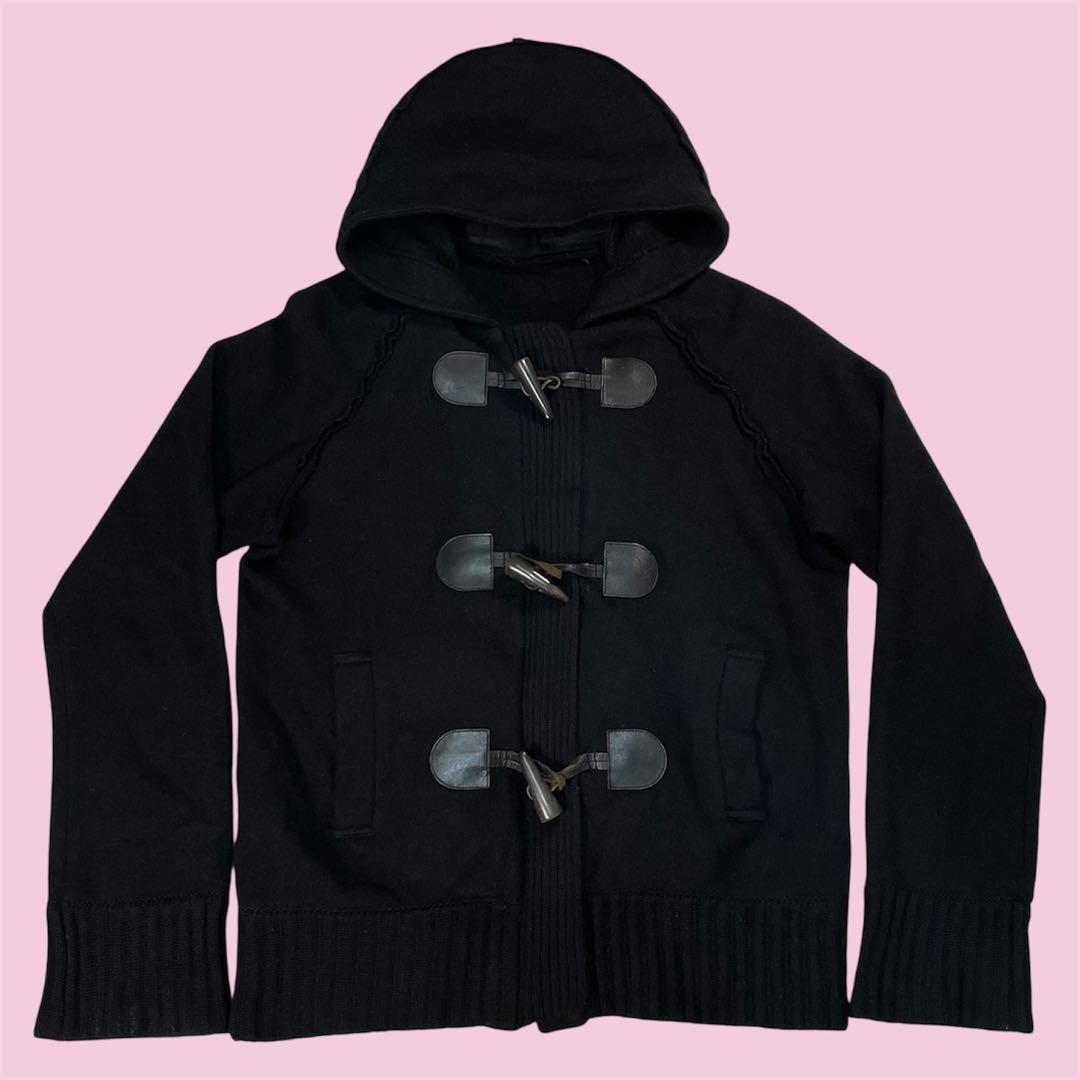 良品 バーバリーロンドン ウール ニット ダッフルコート ショート ブラック 黒