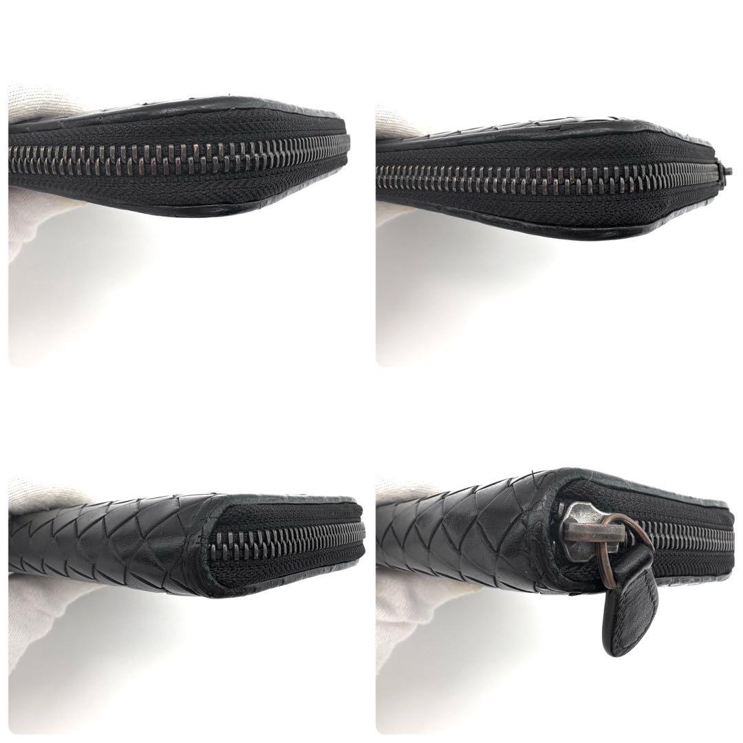 【美品】BOTTEGA　長財布　ラウンドジップ　イントレチャート　ラムレザー